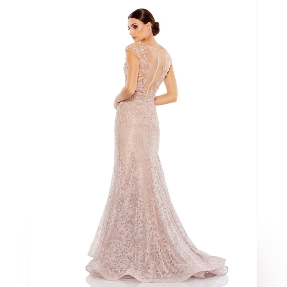 Macduggal Gown 79368 Mocha Illusion Bodice Trumpet NWT 8 Gown - Picture 2 of 10